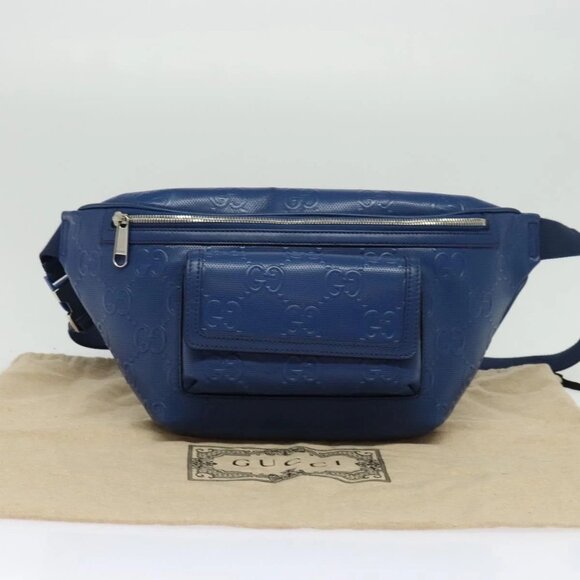 GUCCI GG Emboss Body Bag Silver Blue 645093 Auth am8486 - Picture 14 of 16